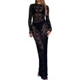 thumbnail image 4 of Women Print Lace Long Sleeve Bodycon See Through Maxi Dress Party Y2K Lady, 4 of 9