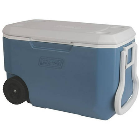 Coleman 62 Quart Wheeled Cooler, Blue/White