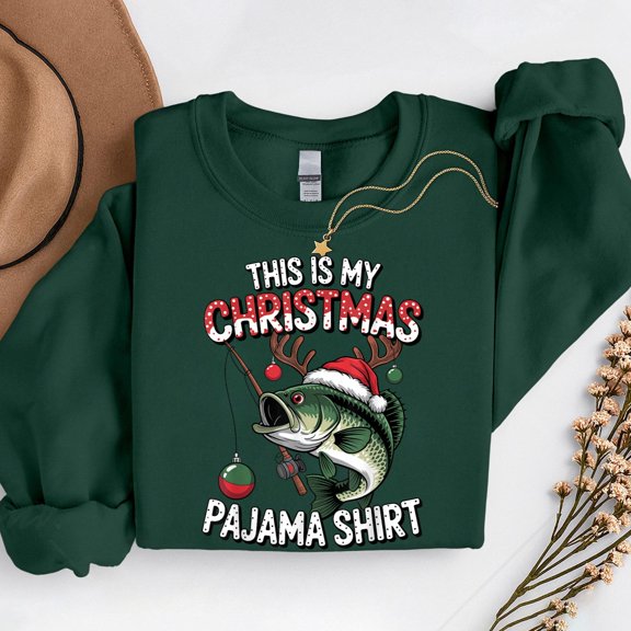 This Is My Christmas Pajama Bass Fish Santa Hat – T-Shirt, Hoodie & Sweatshirt – Holiday Apparel – Festive Fishermen