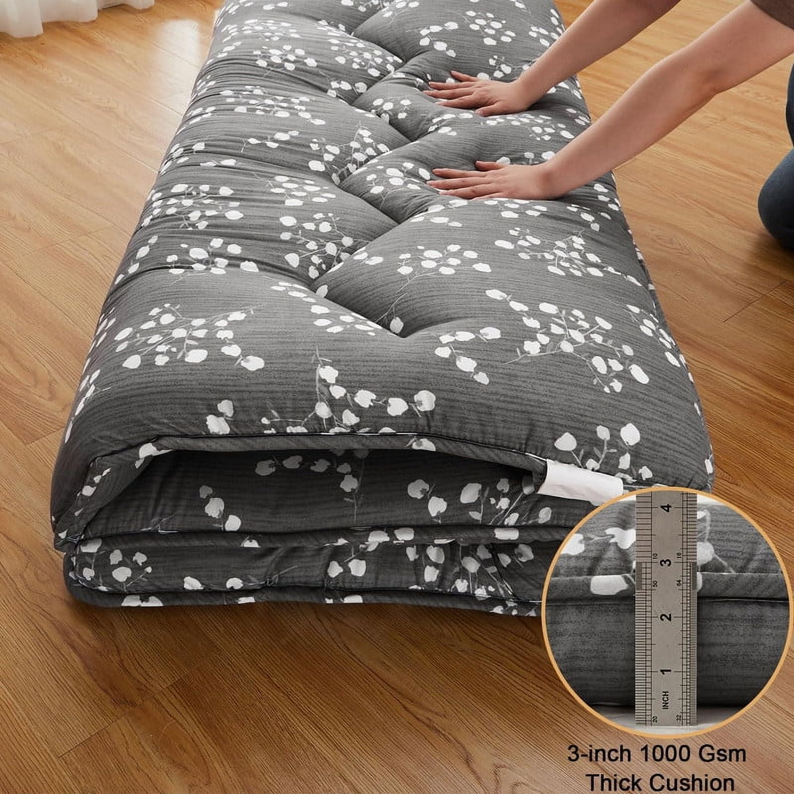 Towallmark Floral Pattern Japanese Futon Mattress for Adults, Twin Size Futon Mattress for Guest Room Kids Room, Sleeping Mattress for Floor Roll Up Camping Mattress