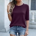 thumbnail image 6 of Uootdi Gift Office Tops for Women Round Neck Ribbed Knit Elbow Sleeve Womens Tops Slim Fit Office Wear Comfortable Womens Blouses, 6 of 7