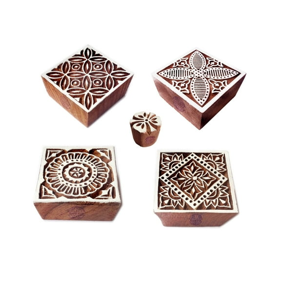 Royal Kraft Fabric Print Stamps Crafty Square Floral Shape Wooden Blocks (Set of 5)