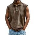 thumbnail image 2 of LODIENY Tank Tops for Men Summer Sleeveless Henley Shirts Vintage Distressed Washed V Neck Button Muscle T-Shirts Loose Fit Casual Athletic Workout Collared Tees Vest Brown XL, 2 of 6