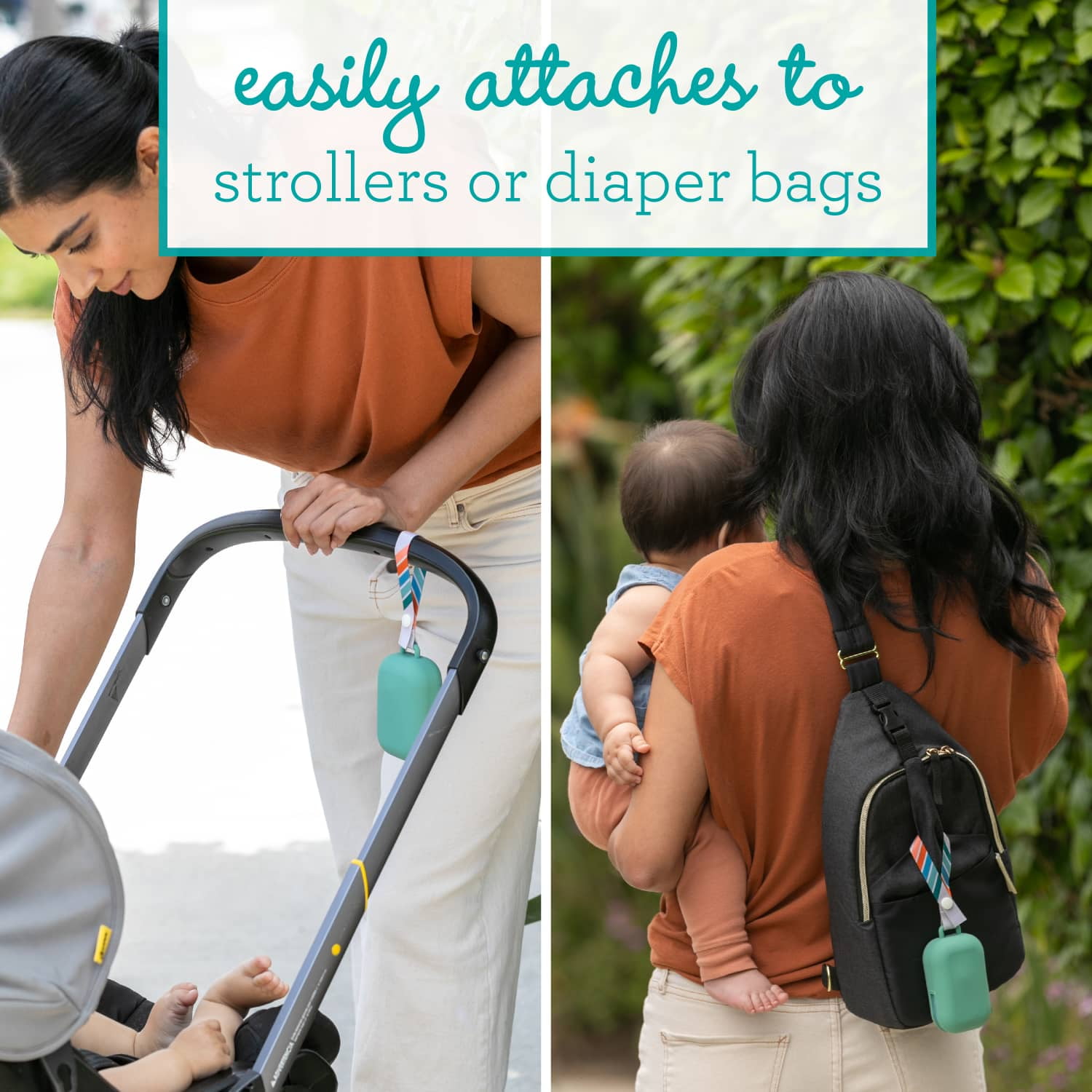 Infantino PaciPod - Premium Silicone Pacifier Holder, Attaches to Stroller or Diaper Bag, Stores up to 2 Pacifiers, Easy to Clean, Unisex, Sage