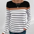 thumbnail image 4 of DDAPJ pyju Womens Long Sleeve Striped Shirts Trendy Casual Fall T-Shirts Color Block Tee Tops Ofertas del día Black L, 4 of 8