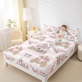 thumbnail image 4 of Homewish Girls Kids Cartoon Castle King 4-Piece Bed Sheet Set, Pink Geometric Stripes Dreamy Princess Roses Super Cozy Sheet Set, Microfiber Bedroom Decor, 4 of 7