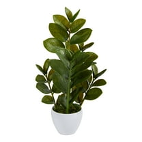 Nearly Natural 22" Zamioculcas Artificial Plant in White Planter, Green