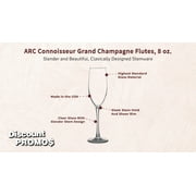 10 ARC Connoisseur Grand Champagne Flutes Set, 8 oz. - Durable, Sleek, Color Bottom, Barware - Clear