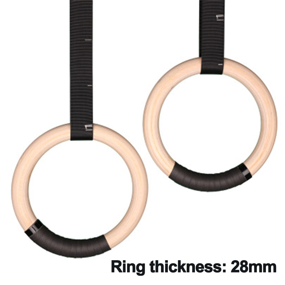 2pcs Wood Gymnastic Rings Olympic Strap Buckles Gym Training Pull Up Dips 