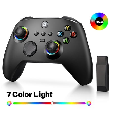 Wireless Controller Compatible with Xbox Series X|S/Xbox Controller/Steam PC Windows,7 Colors RGB Light , Programmable/Turbo/Dual Vibration/1000mAh Battery, with 3.5mm Audio Jack, 2.4GHZ Adapter