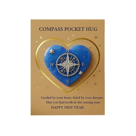2026 New Year Pocket Hug Keepsake, a Symbol of Hope, Strength & Love, Deep Blue Heart Stone Pocket Hug Token Witn Gold, Accented Card, Inspirational Gift for Friends & Family(C)