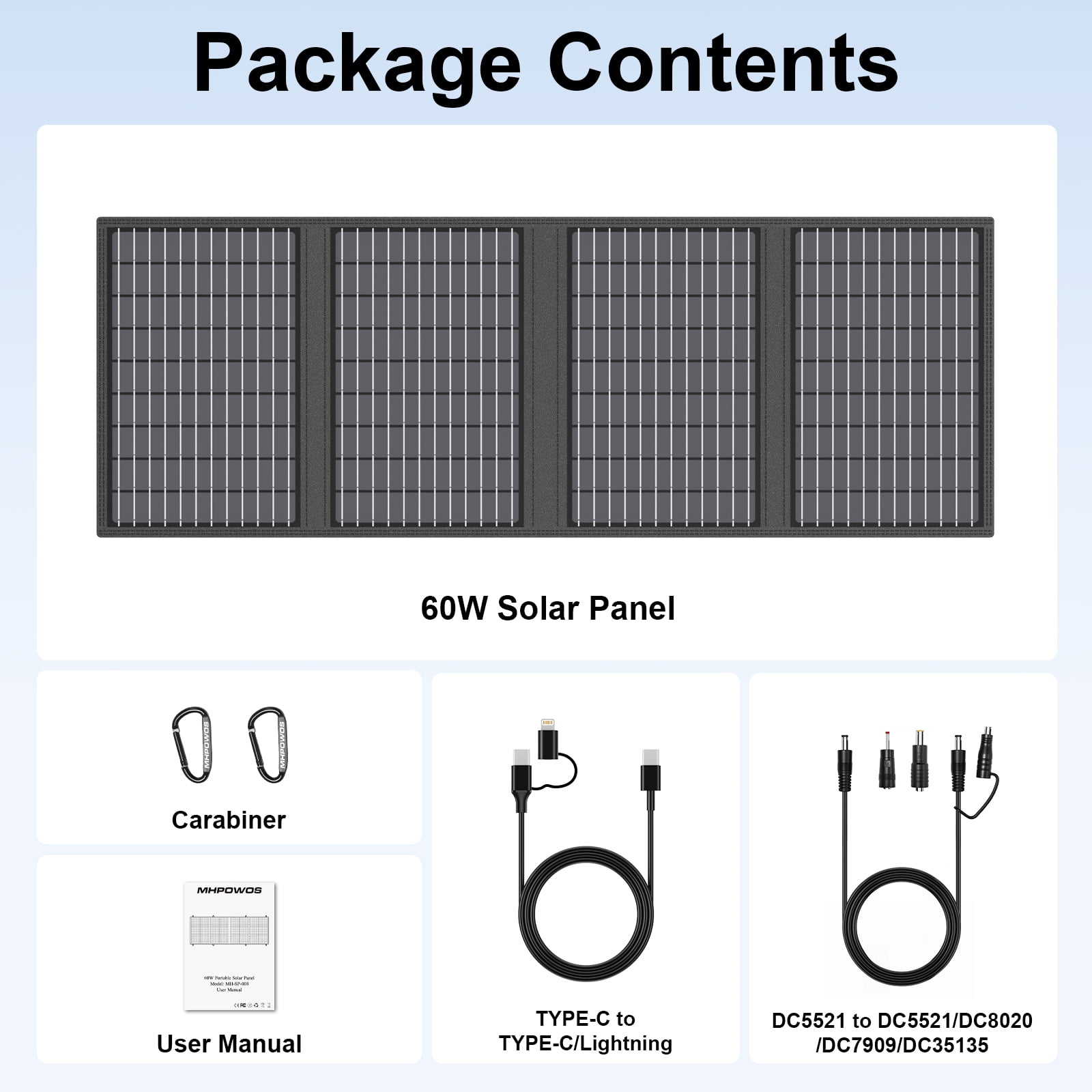 MHPOWOS Solar Panel 60 Watt USB Solar Charger for Outdoor Camping Backup Powerstation iPhone iPad