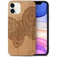 thumbnail image 1 of Case Yard Wooden Case Outside Soft TPU Silicone, Slim Fit Shockproof Wood Protective Phone Cover for Girls Boys Men and Women, Supports Wireless Charging Butterfly Design case for iPhone-12-Mini, 1 of 7
