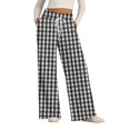 thumbnail image 3 of WTOBBY Women's Wide Leg Casual Pants High Waist Plaid Sports Trousers, Comfortable Stretch Athletic Pants for Jogging and Lounge Wear,Black L, 3 of 6