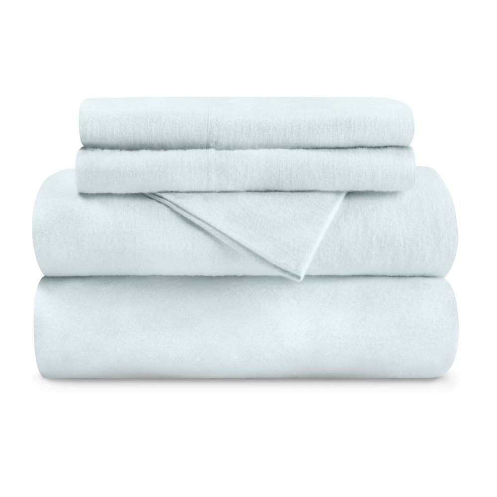 Cotton Flannel Light Blue Solid Twin XL Deep Pocket Sheet Set by Blue