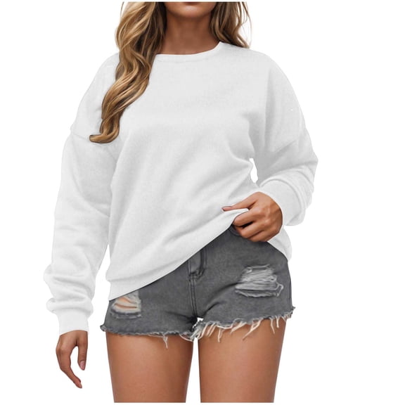 BUIGTTKLOP Crewneck Sweatshirts for Women Long Sleeve Tops Solid Color Pullover Loose Fitted Tees