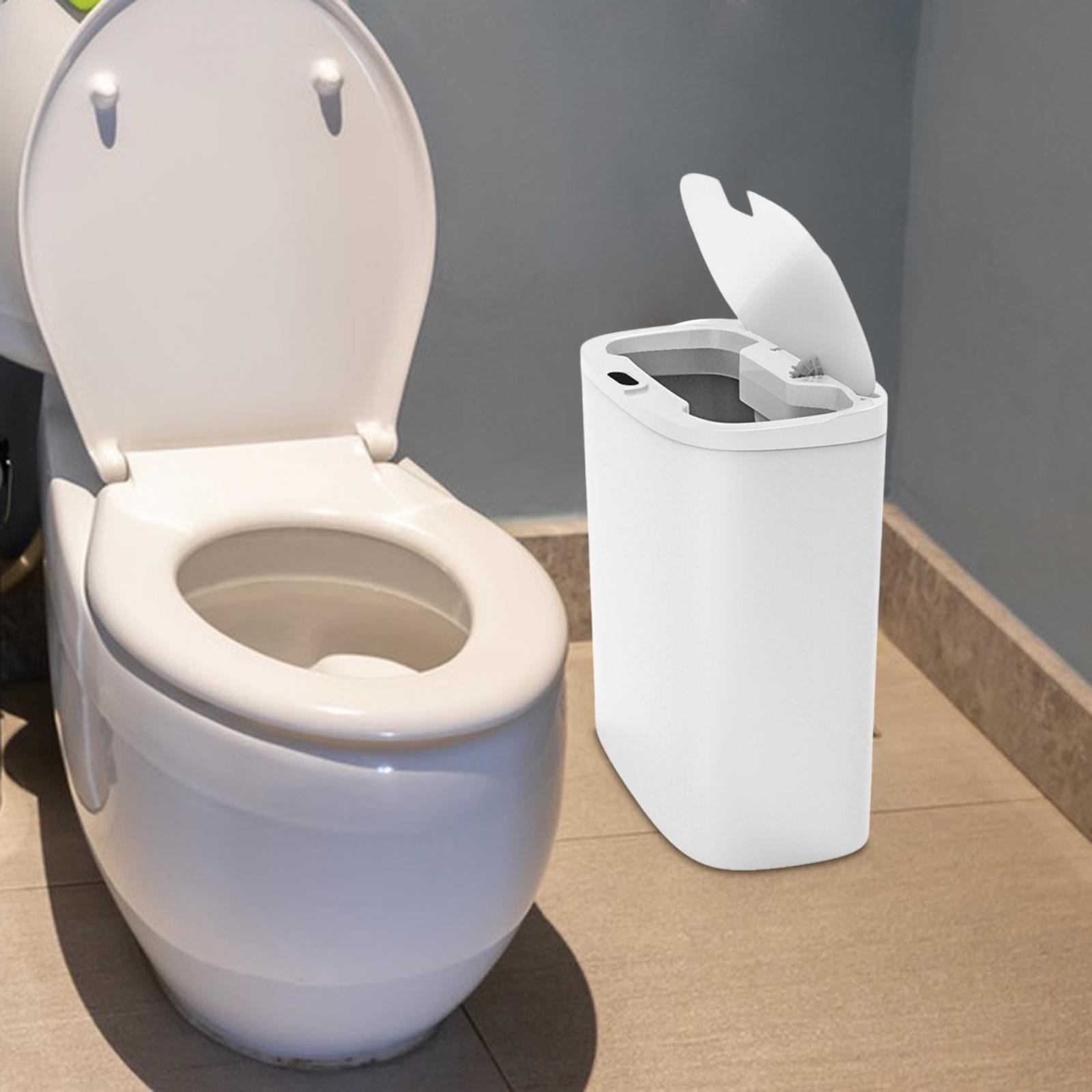 Touchless Trash Can, Electric Garbage Bin Toilet with Lid, Narrow Waterproof Intelligent Induction Trash Bin for Bedroom, Kitchen Bathroom white