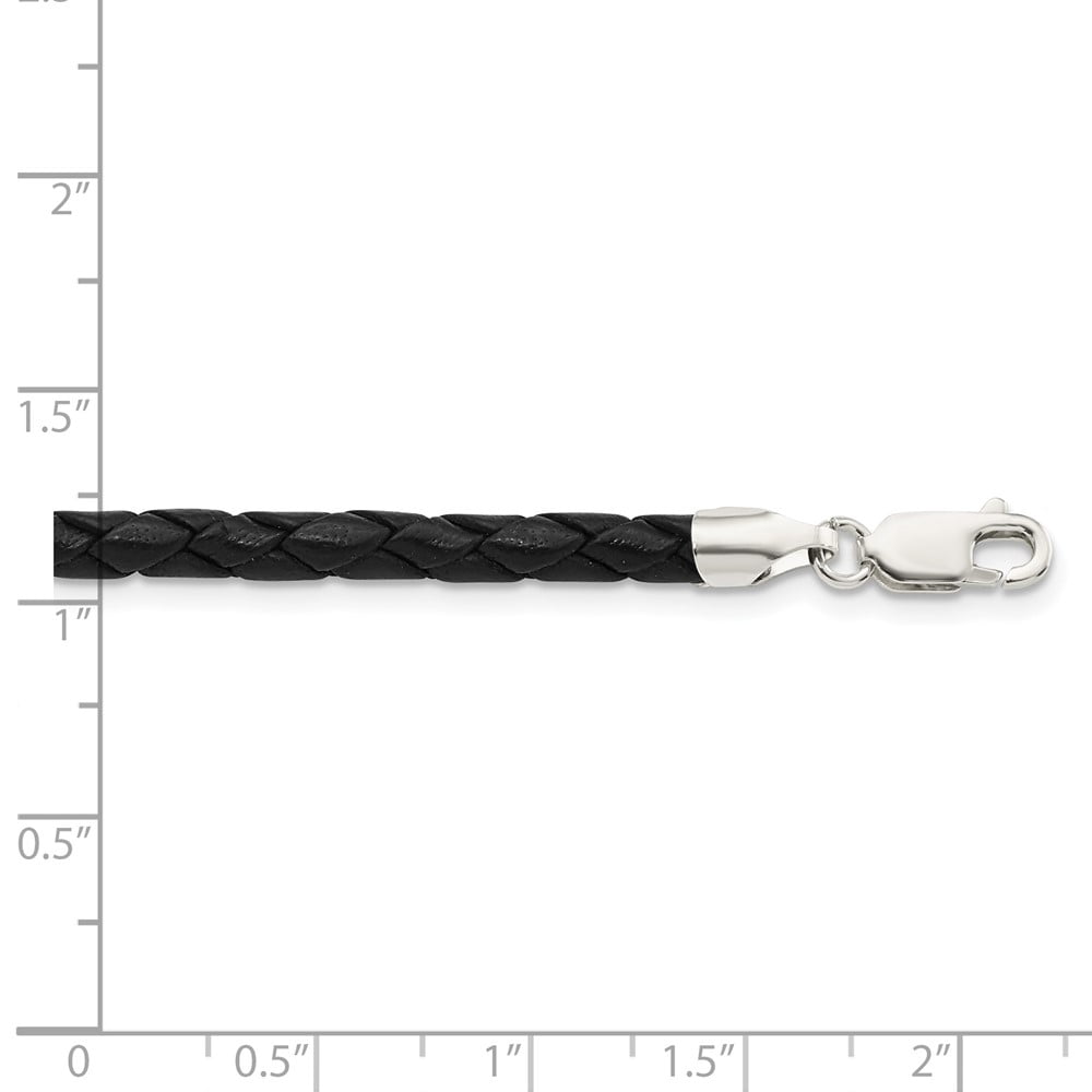 925 Sterling Silver Cord & Leather Chain Necklace 16 inch 4 mm Black Braided
