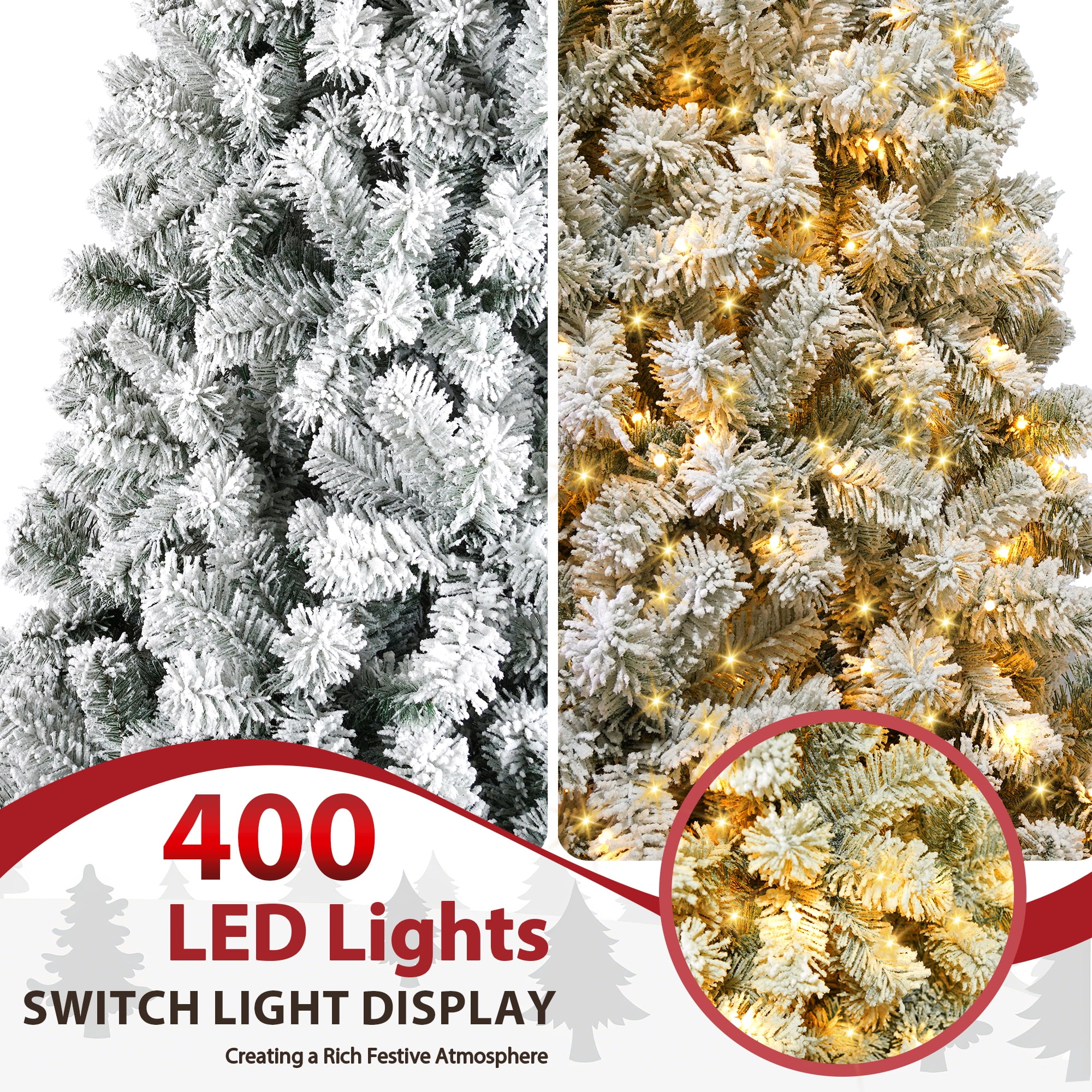 IZNEN 7.5ft Pre-Lit Snowflake Flocked Christmas Tree,8 Modes LED