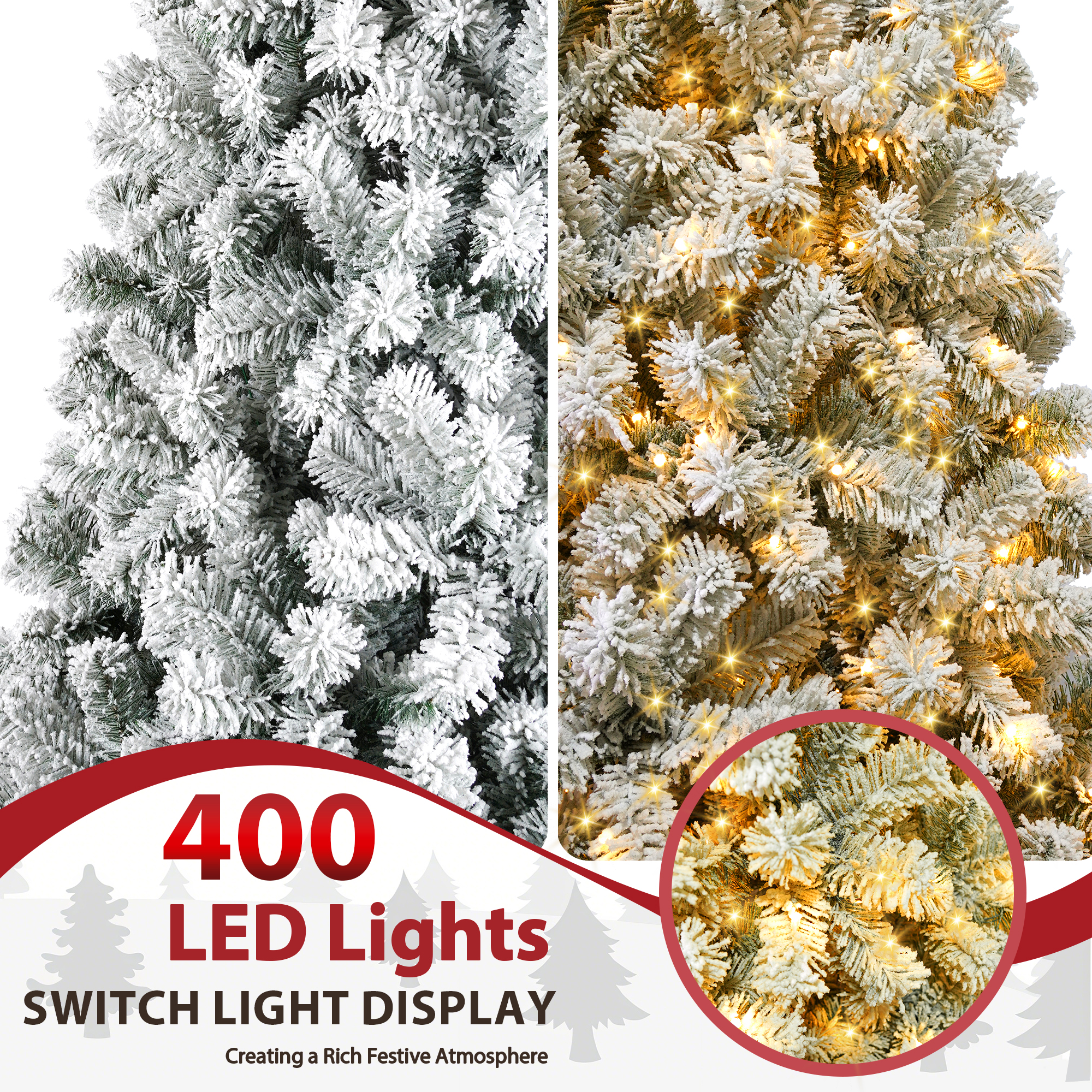 Yexmas 7.5 Ft Pre-Lit Snowflake Flocked Christmas Tree photo 6