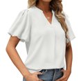 thumbnail image 5 of Mujeres sueltas casual manga corta cuello pico sólido casual blusa camiseta túnica tops OAVQHLG3B Store  lin121212, 5 of 5