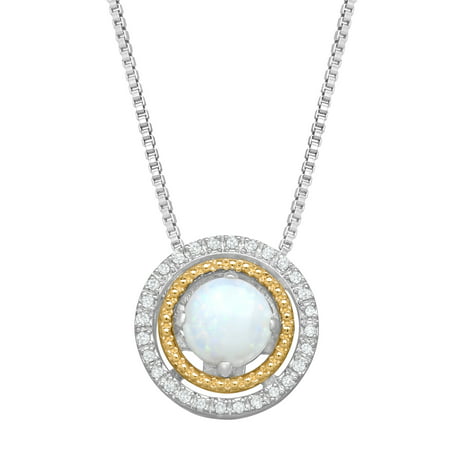 Duet 1/2 ct Opal Concentric Circle Pendant Necklace with Diamonds in Sterling Silver & 14kt Yellow Gold