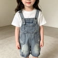 thumbnail image 5 of Ruyang Girls Jean Denim Short Overalls Vintage Faded Distressed Wide Leg Jumpsuits Summer Kids Adjustable Strap Rompers Y2K Streetwear ﻿, 5 of 6