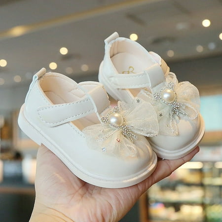 

Baby Girls Newborn Bow Leather Shoes Toddlers Party Wedding Pearl Dress Flats UK