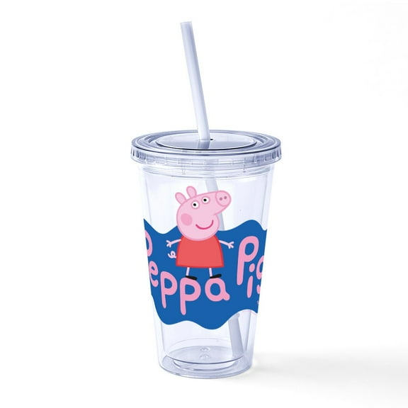 CafePress - Peppa Pig - 16 Ounce Classic Clear Insulated Double Wall Tumbler Cup with Lid Straw , Reusable