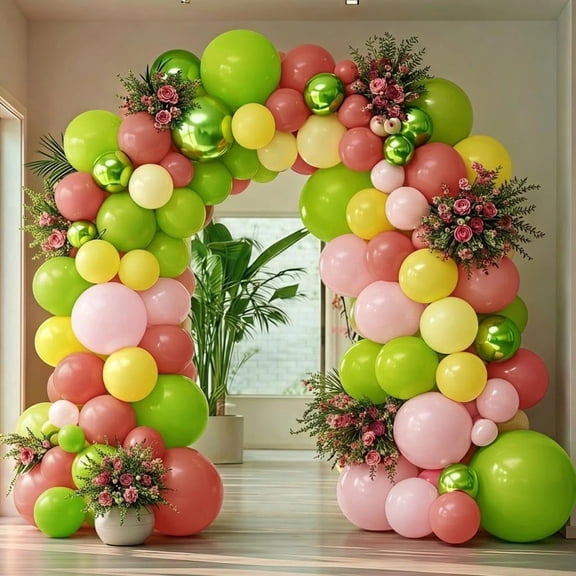 Green Pink Yellow Balloons Double Stuffed Pastel Balloon Arch Garland Kit Wildflower Spring Birthday Baby Shower Fairy Flower Tea Party Decor