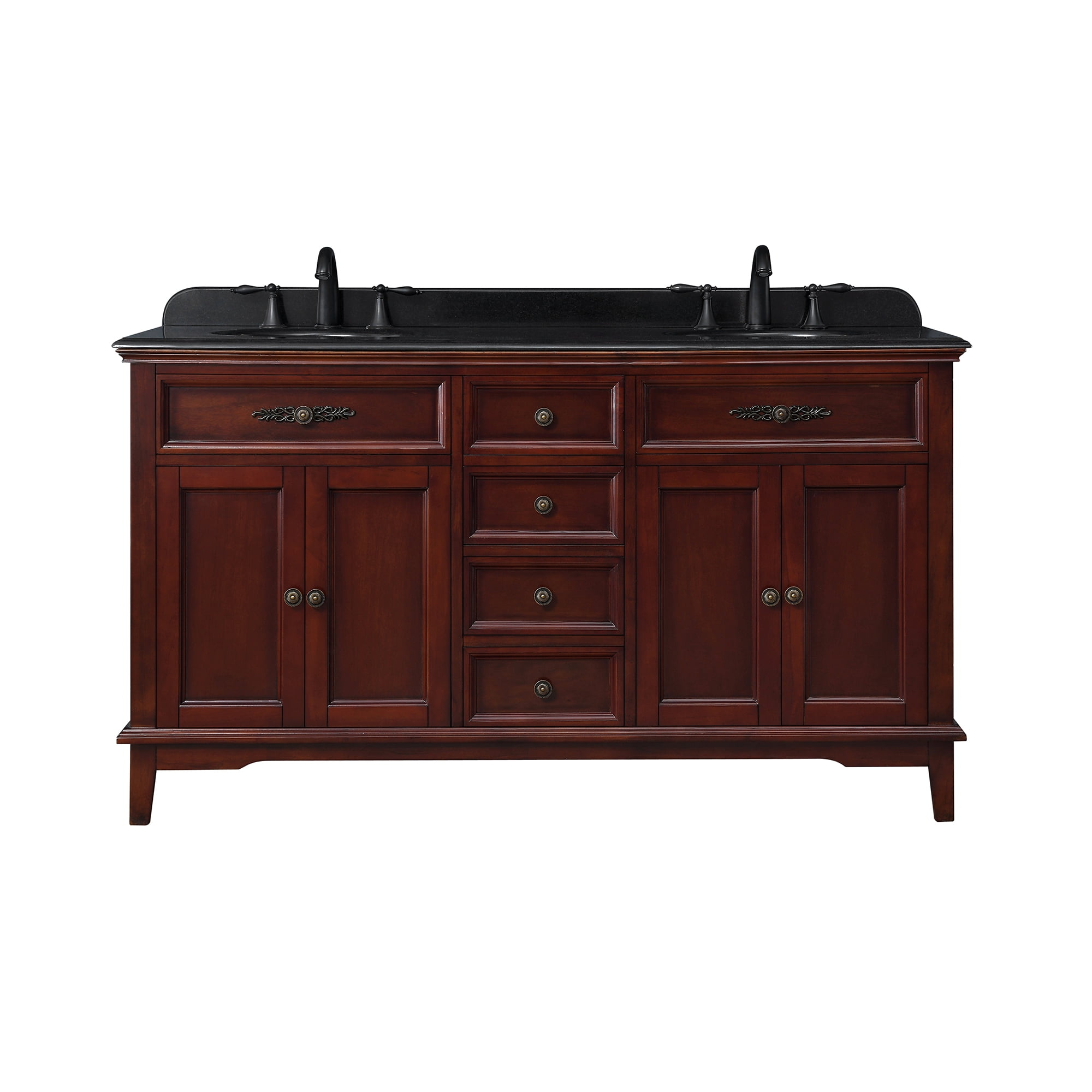 OVE Decors Doncaster 60 in. Dark Cherry Double Sink Bathroom Vanity with Black Granite Top