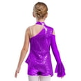thumbnail image 2 of TTAO Kids Girls Metallic Sequin Gymnastics Leotard Cold Shoulder Long Sleeve Ballet Dance Biketard Peplum Bodysuit Purple 6, 2 of 3