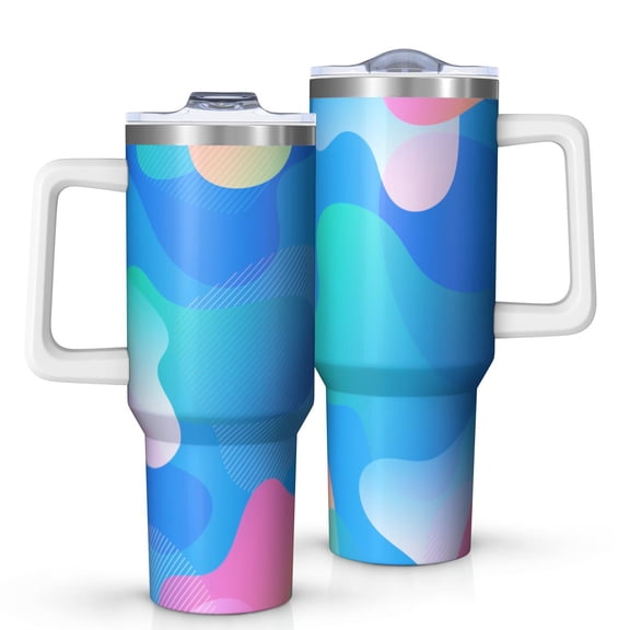40oz Tumbler with Handle and Straw, Vacuum Insulated Stainless Steel Travel Mug, Fits Car Cup Holder, Neon Fluid Print
