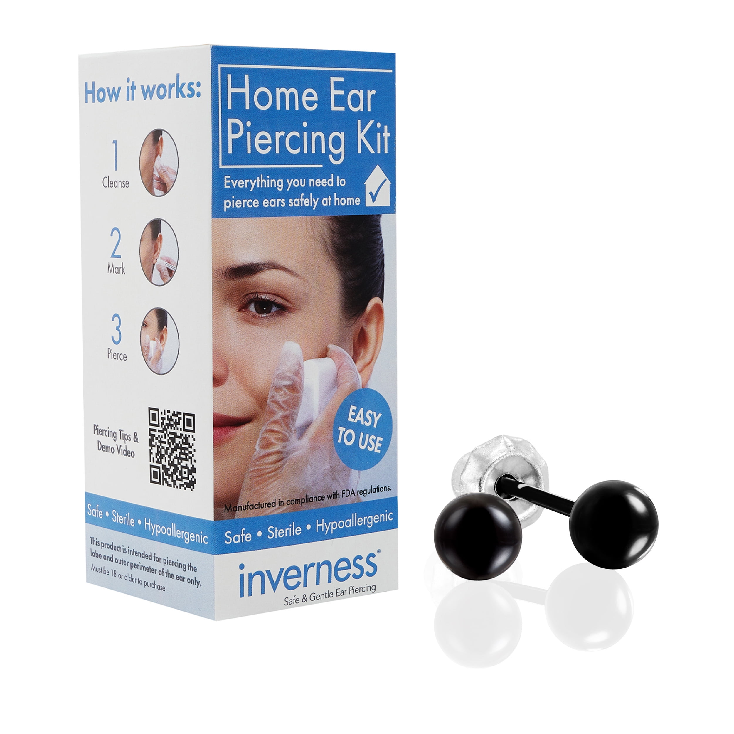Inverness Home Ear Piercing Kit 14k White Gold Body Piercing Jewelry Includes Piercing Instrument Walmart