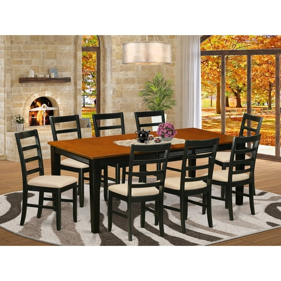 East West Furniture  9 Piece Kitchen Table Set- a Rectangle Dining Table and 8 Dining Chairs, Black & Cherry (Chair seat Option) QUPF9-BCH-C