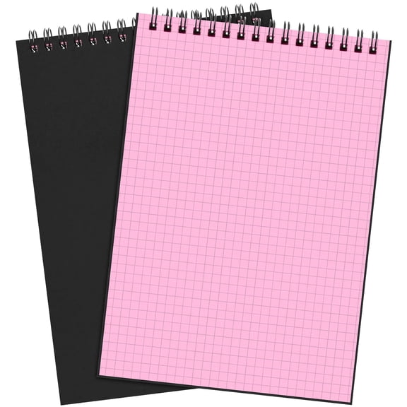 2 Pack Graph Paper Spiral Notepad A5 Top Wirebound Notepad Grid Notebook Steno Pad Memo Notebook Grid Paper 140 Pages for Writing Sketching Drawing Office Supply