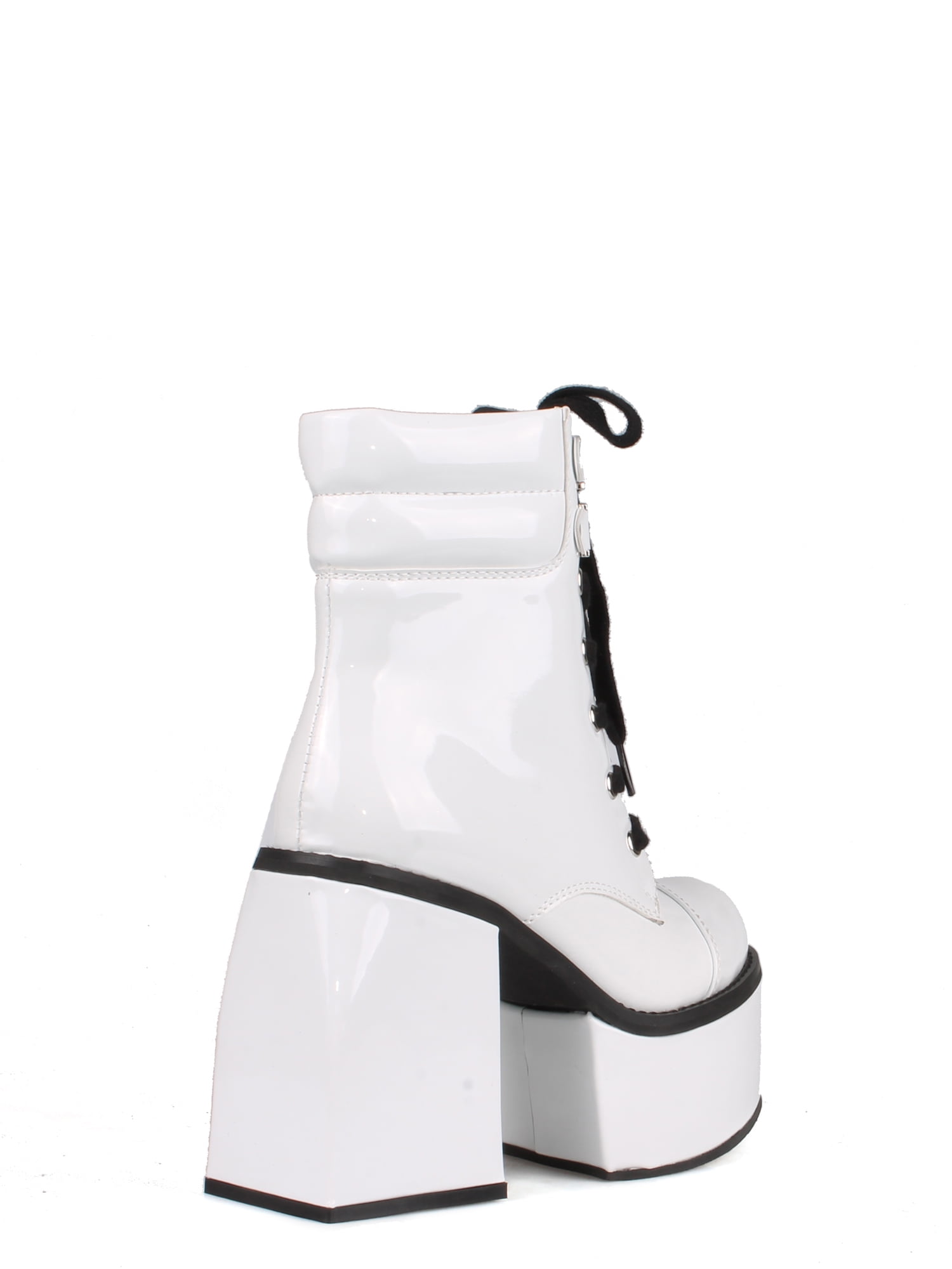 Patent Women's Lace Up Platform Block Heel Mid Calf Boots in White