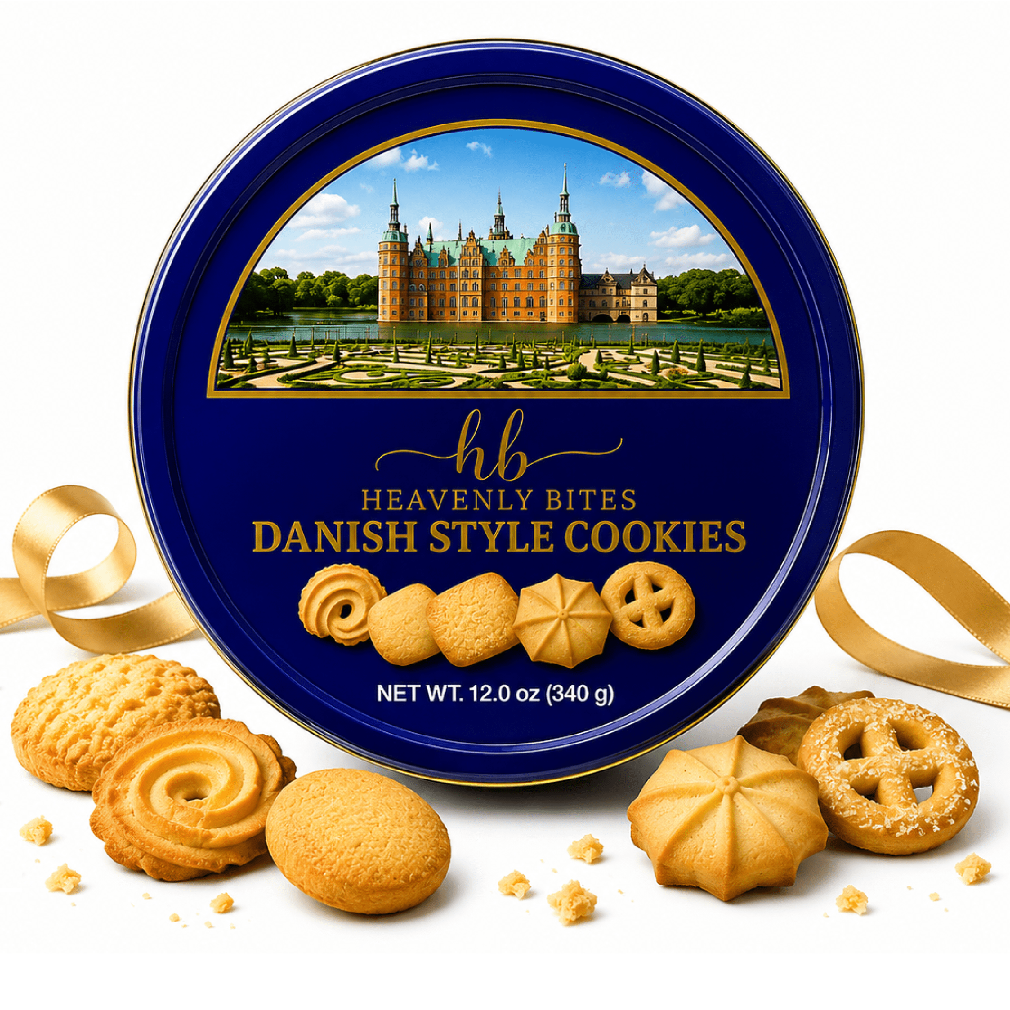 Heavenly Bites Danish Butter Cookies - Gift Metal Tin - 12 Oz