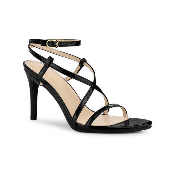 BLISSFUL STEP Strappy Slingback Open Toe Stiletto Heels Sandals for Women Black 7