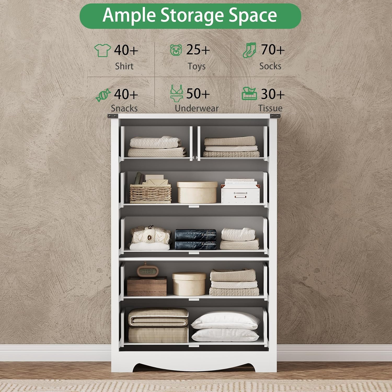FANRAL Tall 6 Drawers Dresser for Bedroom,Modern Wooden Chest of Drawers,Storage Organizer Dresser for Closet,White Dresser