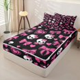 thumbnail image 2 of Castle Fairy Y2K Cute Gothic Skull Zipper Full Size Comforter Sets with Fitted Sheet and 2 Pillowcases,Cartoon Bow Heart Zipper Bedding Set,Pink Black,4pcs,Pink Reversible, 2 of 6