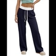 thumbnail image 2 of Pantalones Deportivos Anchos con Cintura de Contraste de Color y Hebilla de Cordón para Mujer. Azul Marino M, 2 of 8