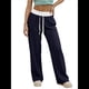 thumbnail image 2 of Pantalones Deportivos Anchos con Cintura de Contraste de Color y Hebilla de Cordón para Mujer. Azul Marino M, 2 of 8