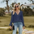 thumbnail image 3 of IWEMEK Tops for Women Going Out Long Sleeve Blouses Casual Fall Wedding Guest Top Lightweight Baggy Autumn Navyblue Tee, 3 of 7