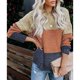 thumbnail image 5 of Suéter de punto con bloques de color para mujer, cuello redondo, manga larga, informal, suelto, para invierno, 5 of 7