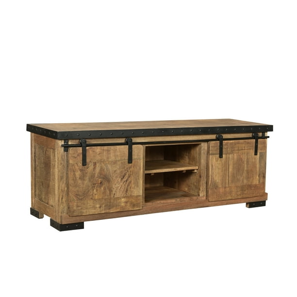 GDF Studio Beals Modern Industrial Mango Wood TV Stand, Natural and