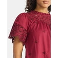 thumbnail image 5 of Time and Tru Women's Cotton Eyelet Top with Short Sleeves, Sizes XS-XXXL, 5 of 6