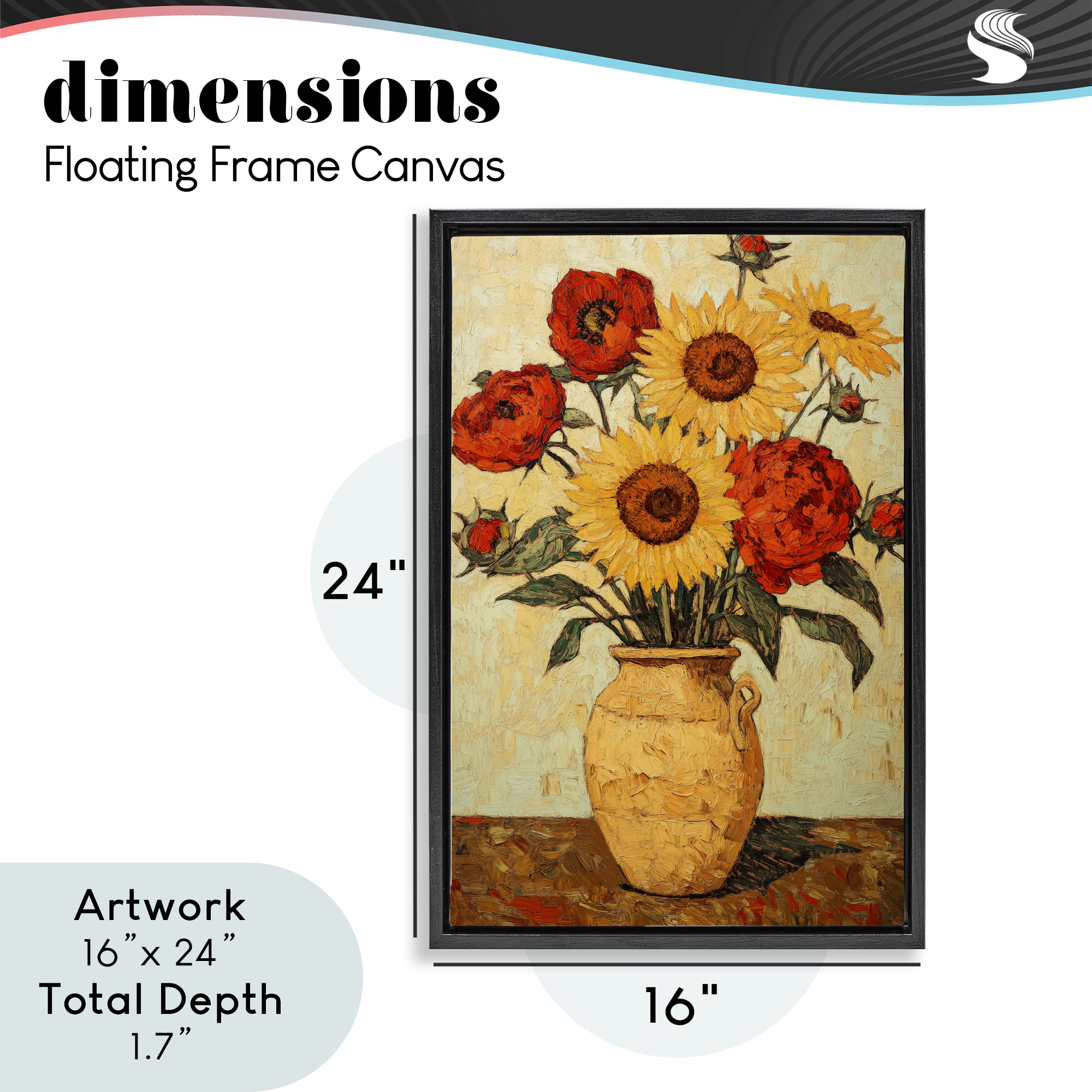 Rustic Flower Display Black Framed Floater Canvas Wall Art, design by Petal Prints Design