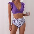 thumbnail image 5 of Minjewel Women High Waist Ruffled 2 PC Bikini Swimsuit Fashion Beach Bathing Suit, Purple XL, 5 of 6