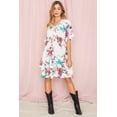 thumbnail image 2 of Ivory Pink Blue Floral Ruffle Trim V- Neck Midi Dress, 2 of 9